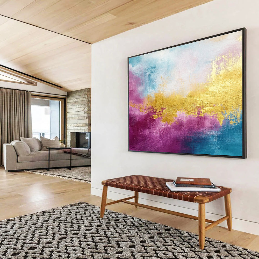 Pink, Blue & Gold Abstract Art for Luxury Spa & Feminine Bedroom SC322