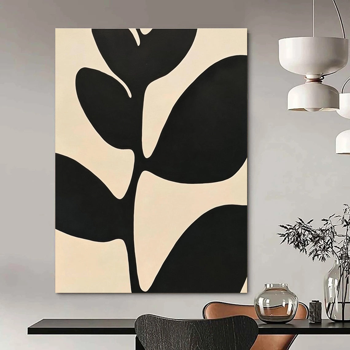 Black Leaf Silhouette Art for Minimalist Living Room & Botanical Spa STSC1080