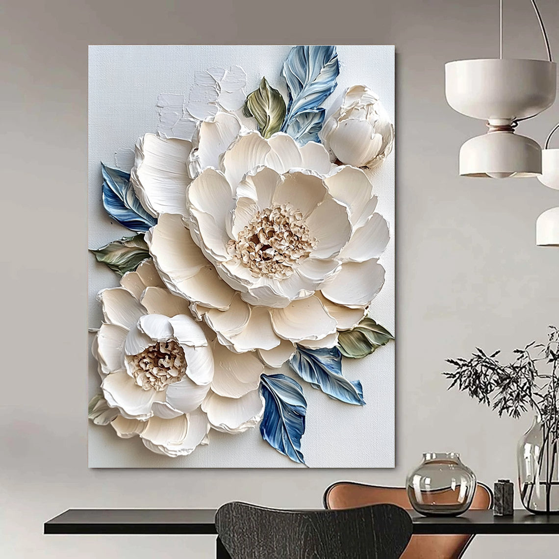 Textured White Flowers for Luxury Spa & Elegant Home Entryway STSC366