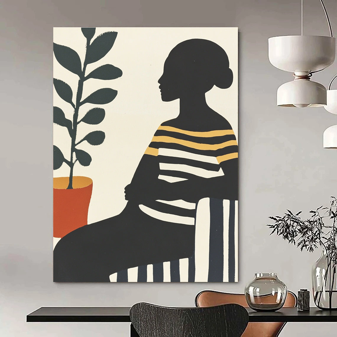 Silhouette with Plant for Mid - Century Modern Home & Urban Jungle Café STSC537