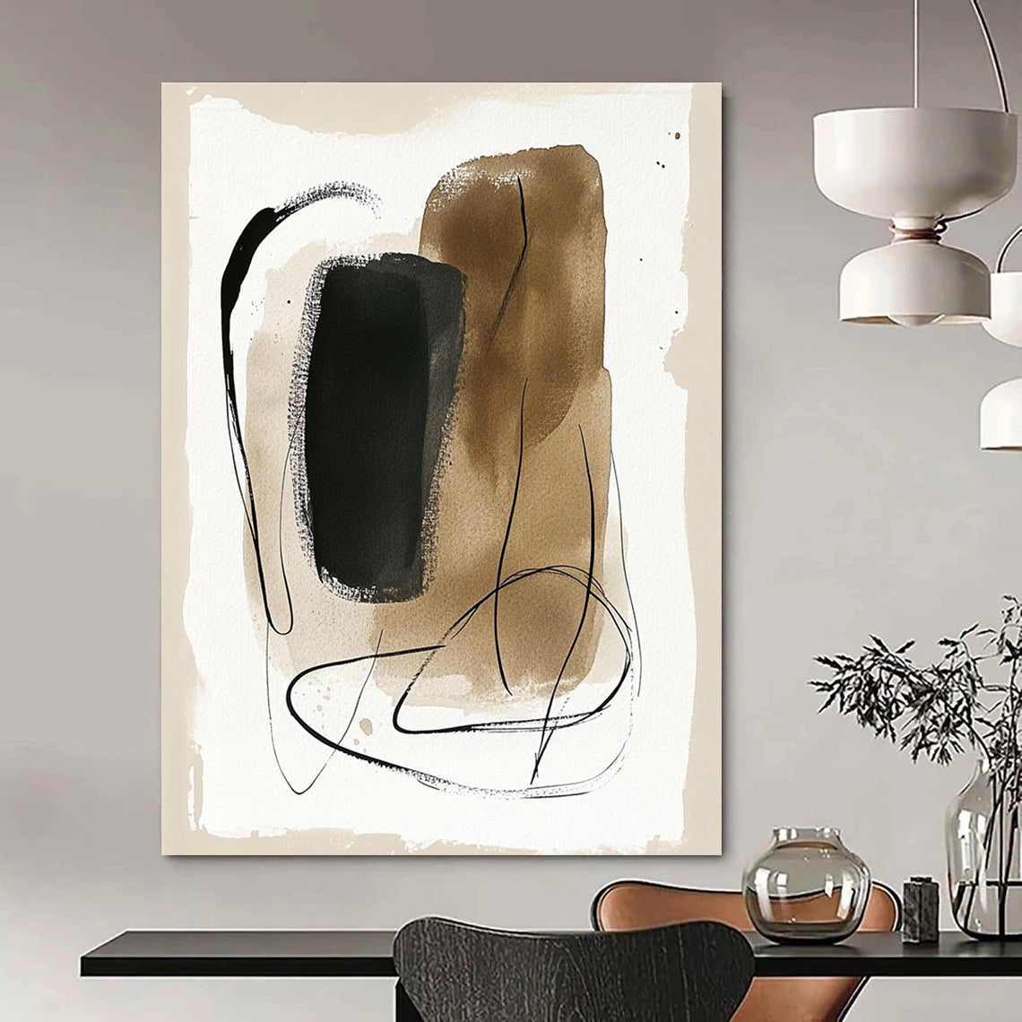 Earthy Ink Shapes Organic Abstract Art for Scandinavian - Style Living Room & Creative Home Studio STSC1463