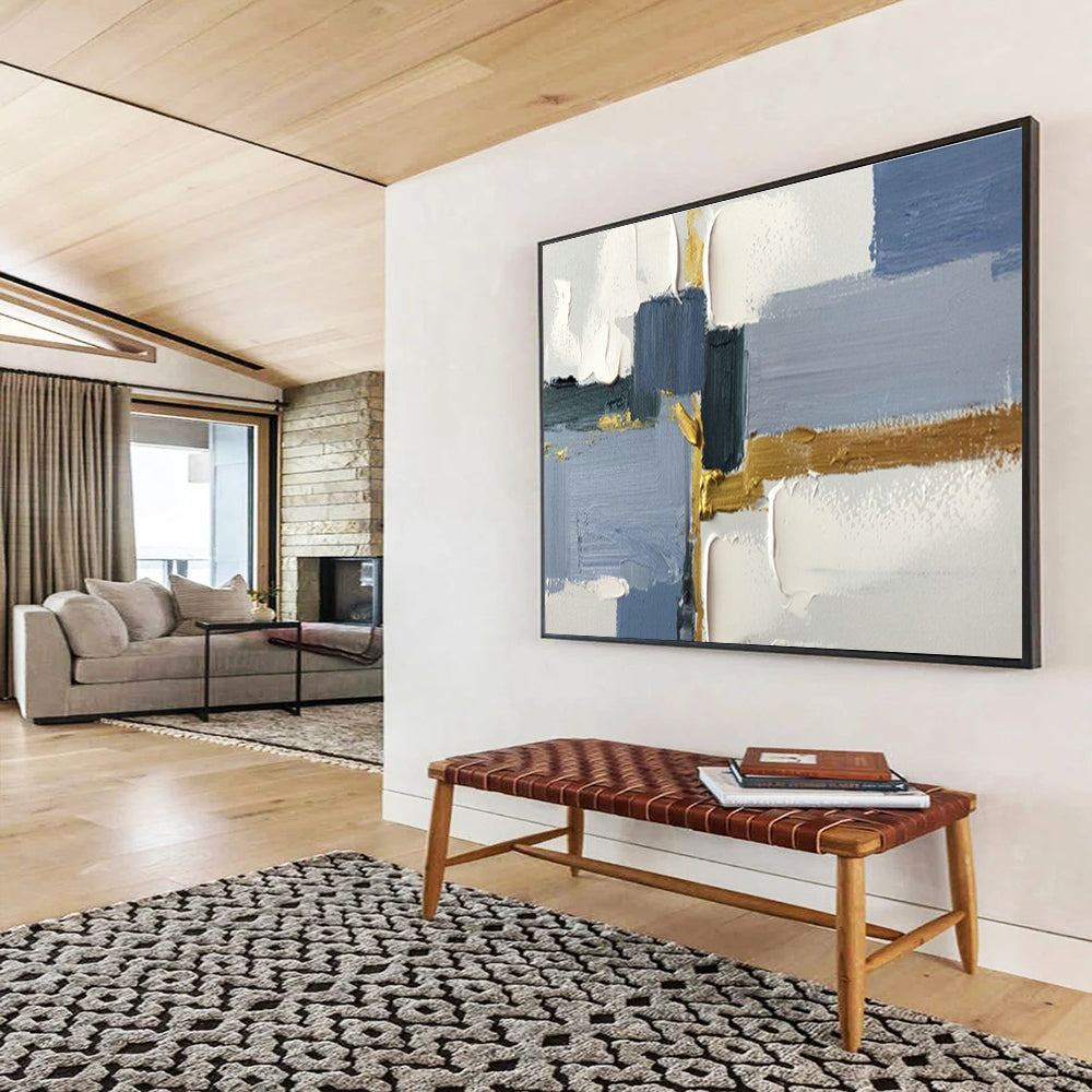 Blue - Gold Geometric Abstract Art for Bedroom Stylish Retreat DLZ2695