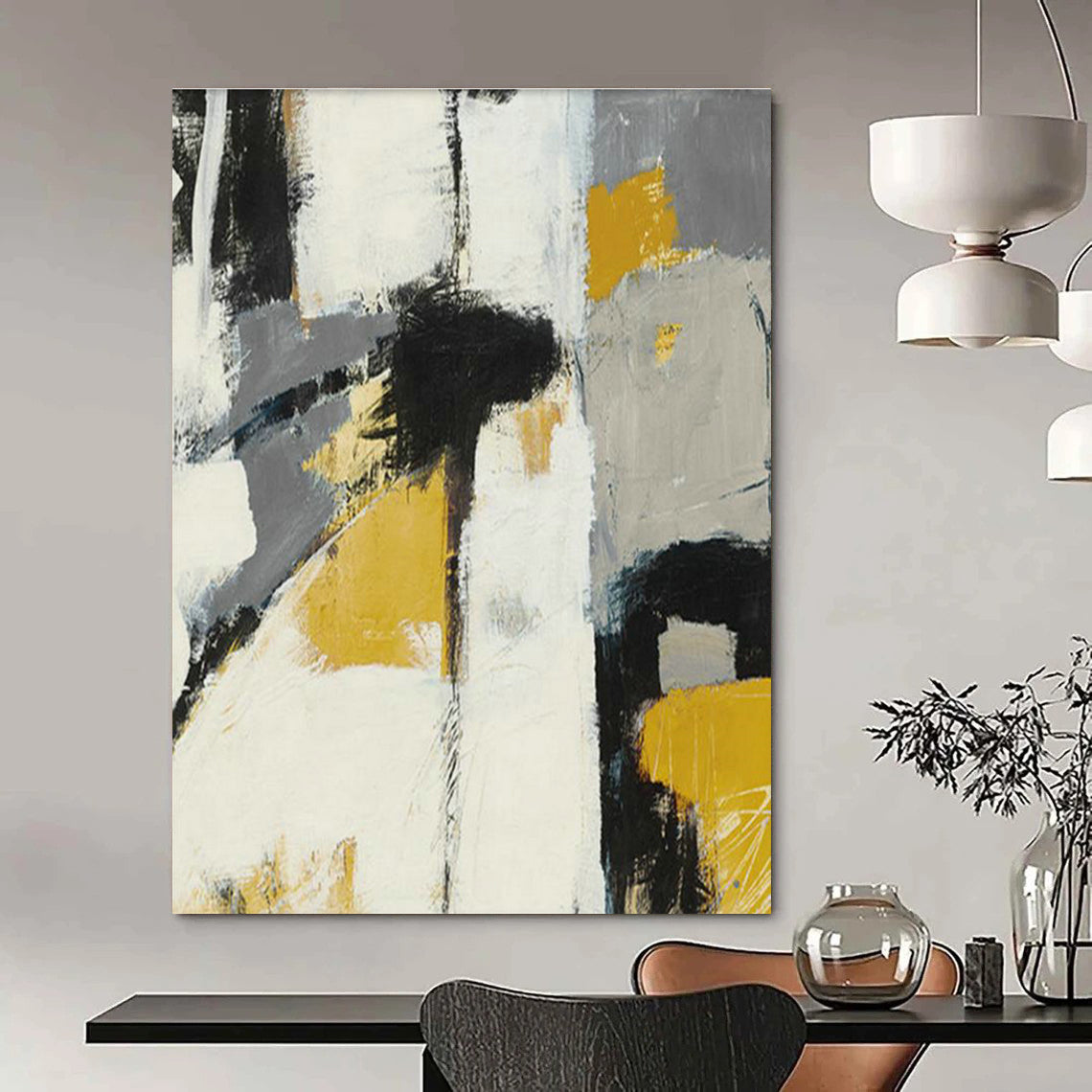 Gray, Yellow, and Black Abstract Art for Industrial Loft & Modern Art Bar DLZ2225