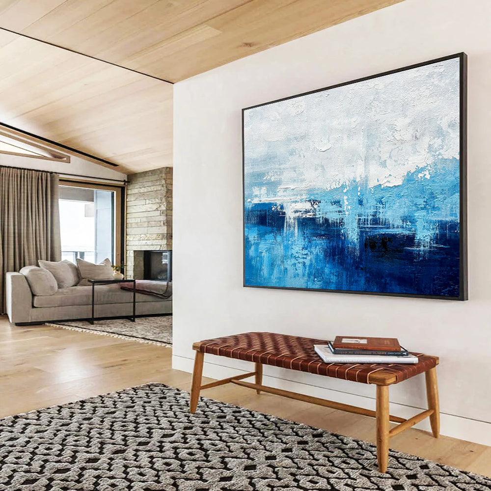 Blue - White Gradient Abstract Art for Coastal Home Bedroom Walls DLZ2659