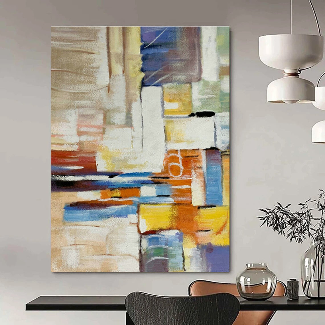 Colorful Block Abstract Art for Modern Family Room & Creative Coworking Space DLZ0777