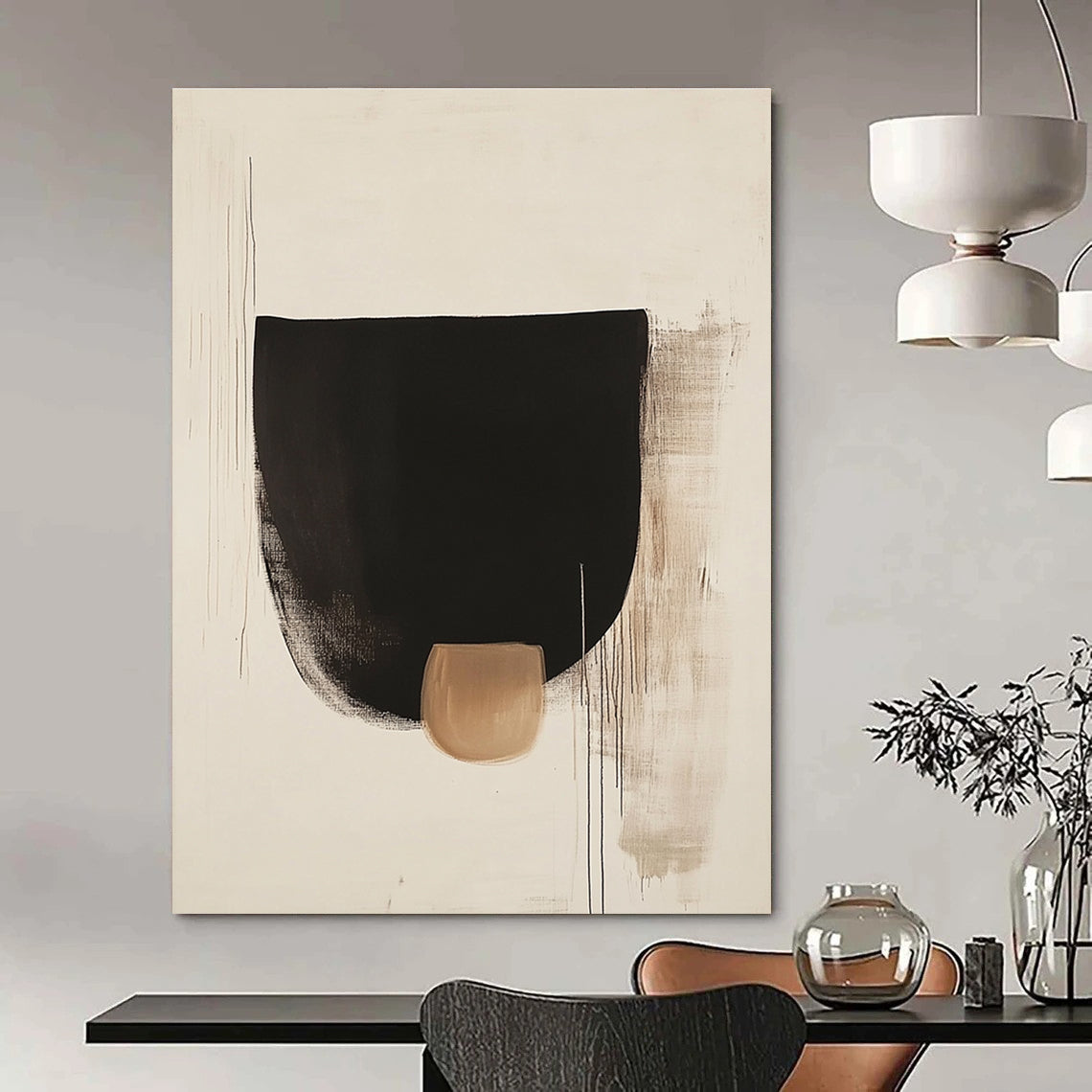 Simple Black and Beige Shapes Art for Minimalist Home Entryway & Abstract Art Exhibition STSC1069