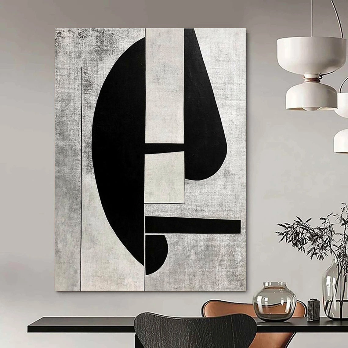 Geometric Black and White Abstract for Contemporary Office Lobby & Modern Art Gallery Corridor STSC465