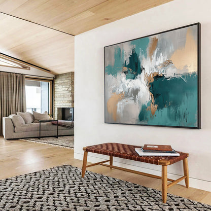 Teal - Gold Abstract Fusion Art for Luxury Hotel Ballroom & Upscale Home Dining Room SC243