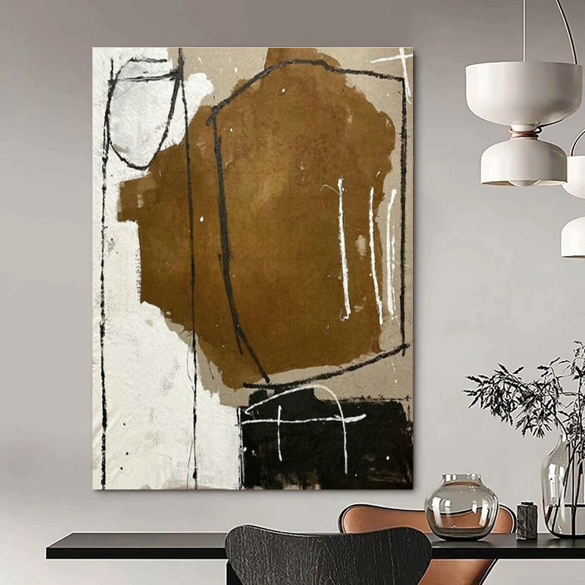 Brown - Black - White Abstract Art for Bohemian Home Living Room & Artistic Studio DLZ2029