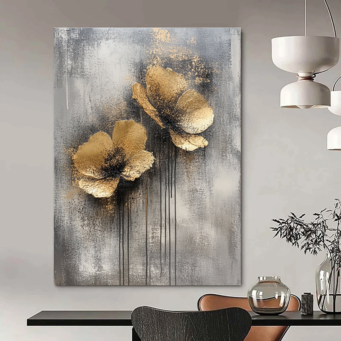 Gold Flower Textured Abstract for Luxury Hotel Suite & Sophisticated Home Dining Room STSC486