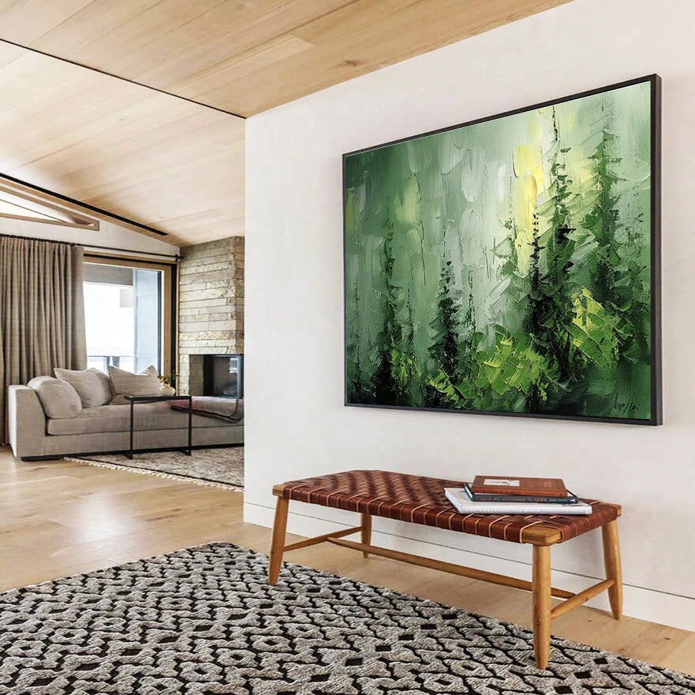 Green Forest Palette Knife Art for Nature - Lover’s Cabin Bathroom Retreats DLZ3214