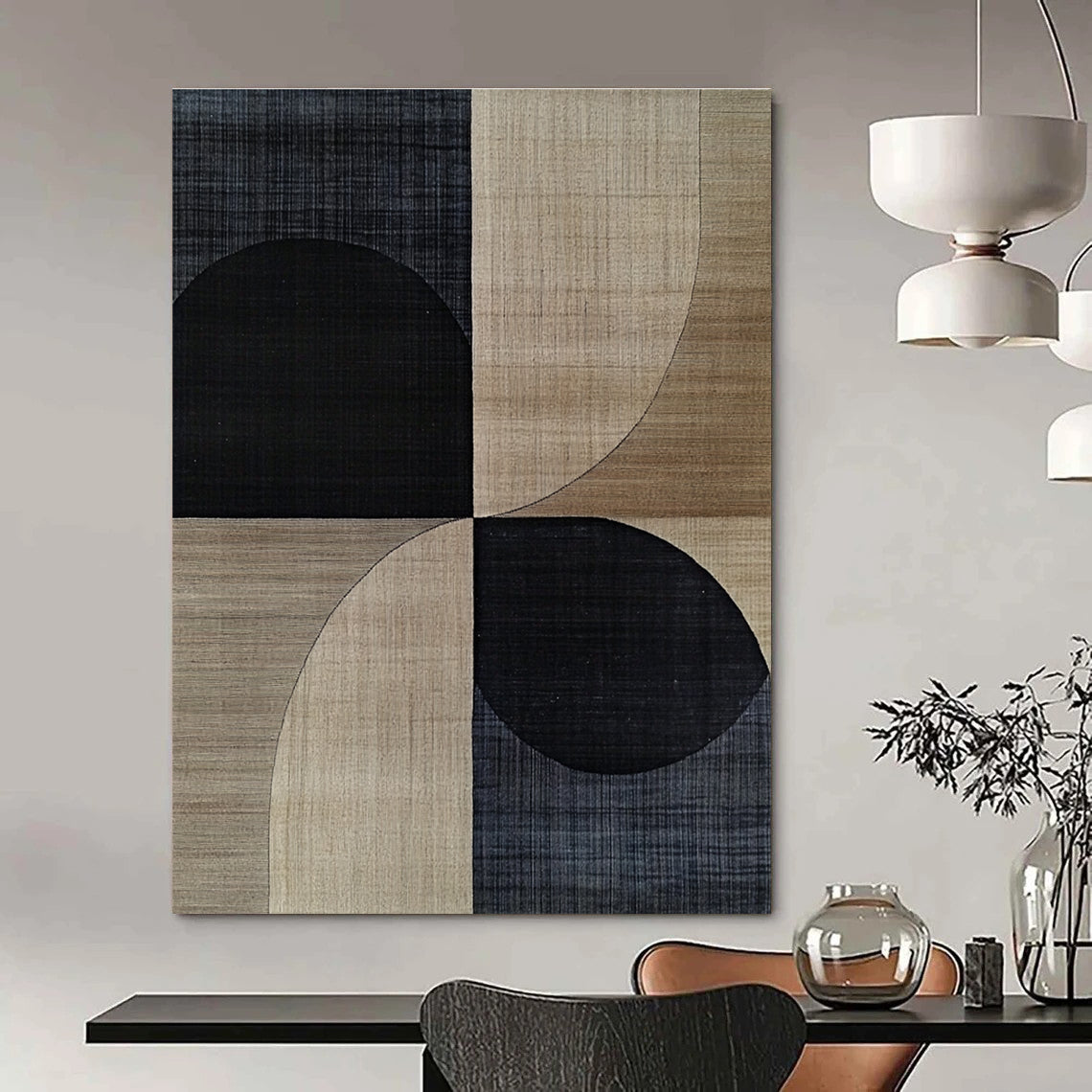 Black and Beige Geometric Forms Art for Contemporary Office & Scandinavian - Style Home STSC1318