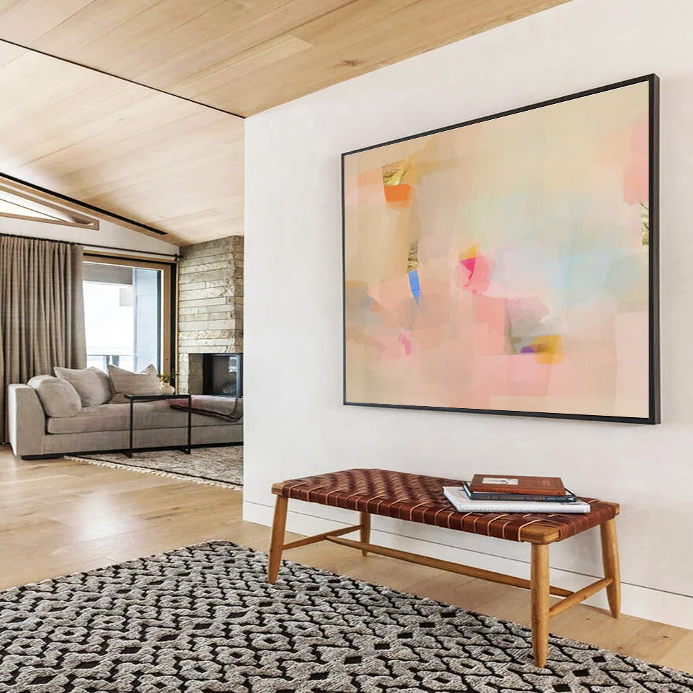 Pink - Brown Patchwork Abstract Art for Elegant Hallways DLZ2417