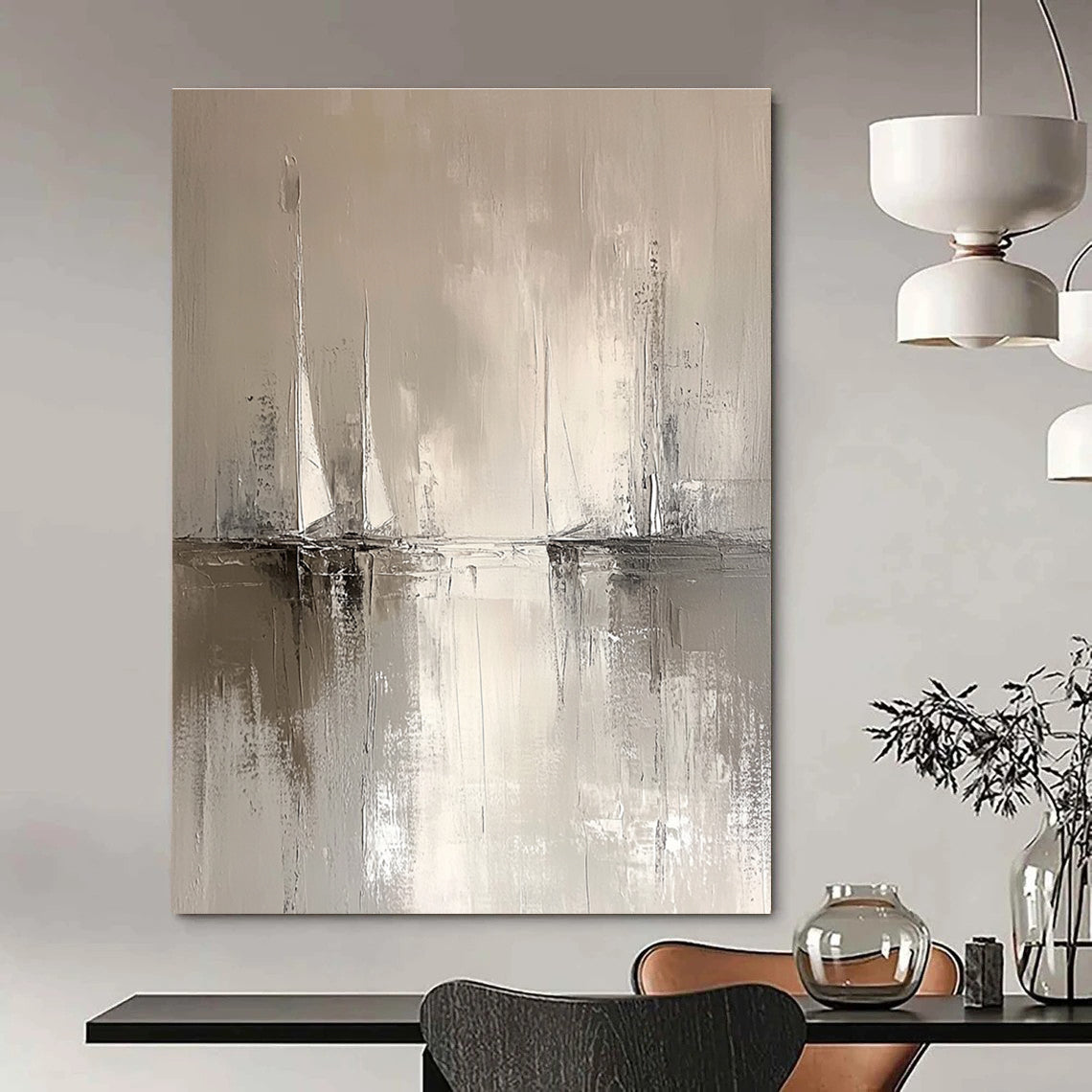 Monochrome Sailboats for Minimalist Bedroom & Nautical - Themed Office STSC231