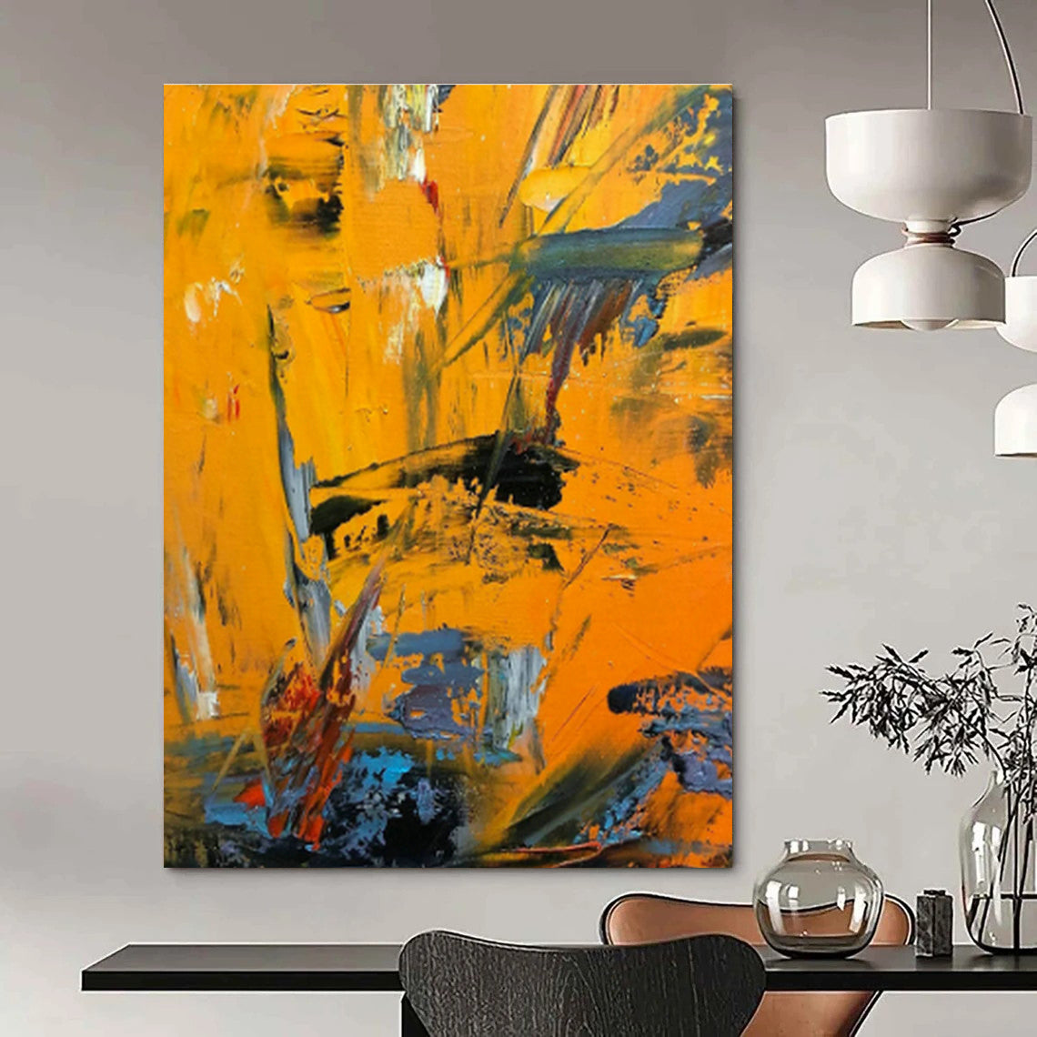 Vibrant Orange Abstract Art for Living Room & Kitchen DLZ0525