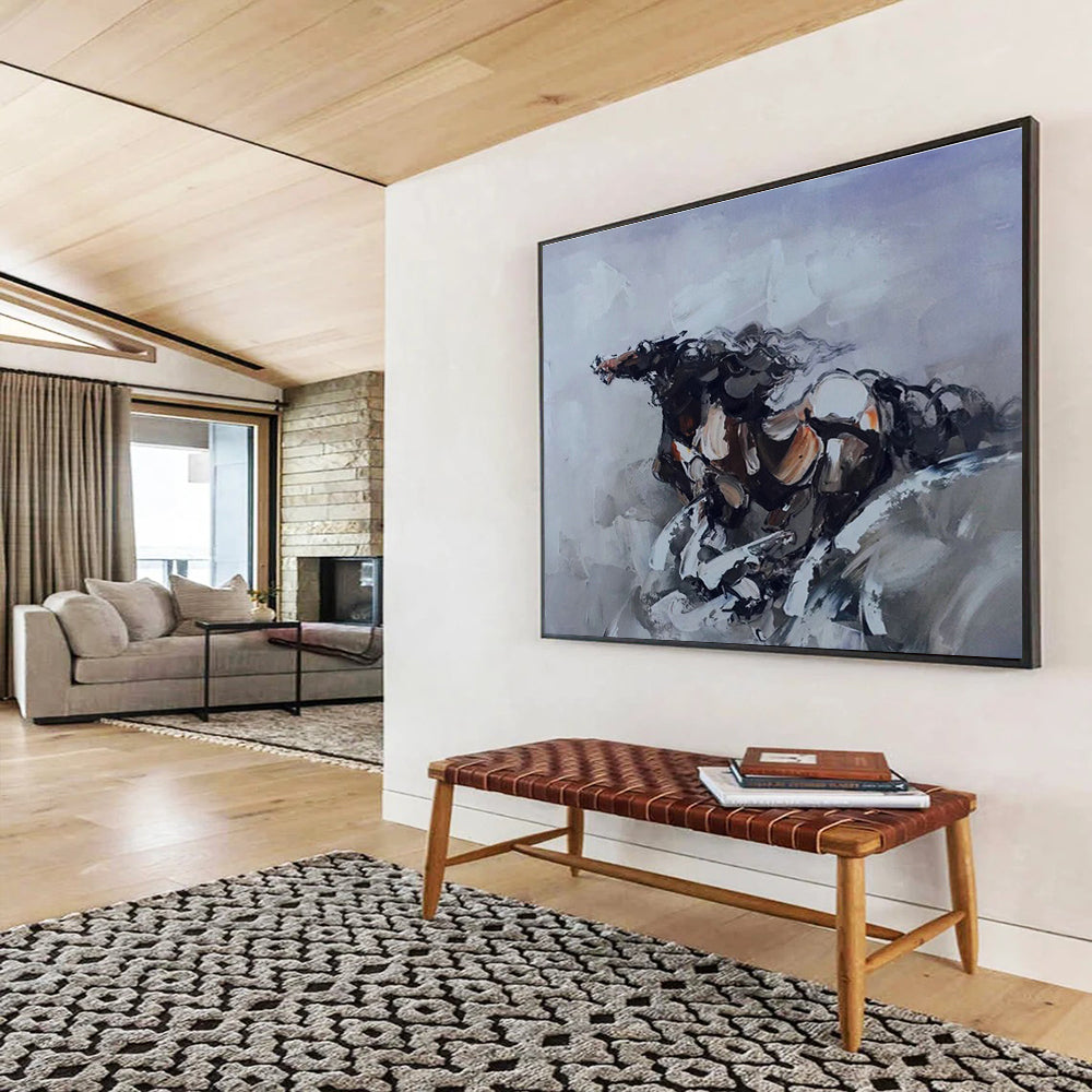 Gray - Tone Galloping Horse Abstract Art for Equestrian - Inspired Home Offices DLZ2690