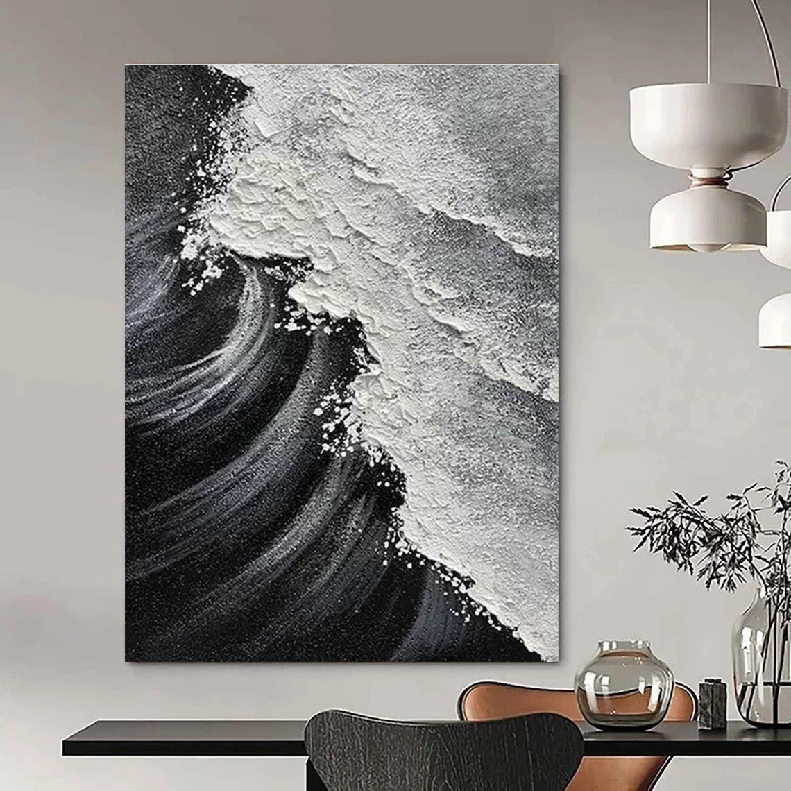Monochrome Wave Art for Coastal Restaurant & Minimalist Home DLZ2358