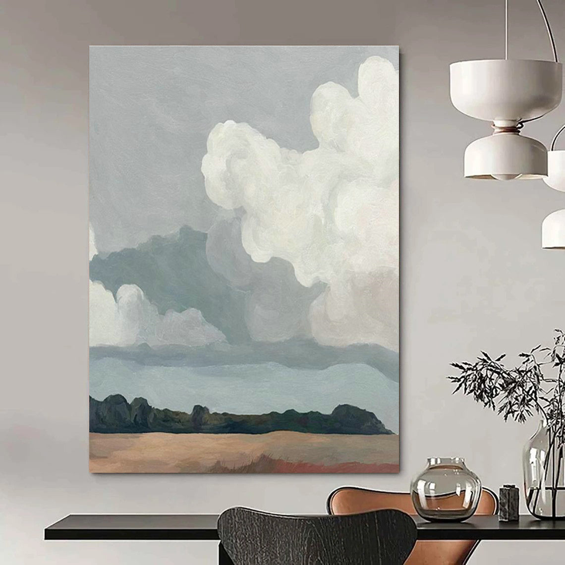 Cloudy Field Landscape Art for Countryside Home Living Room & Nature - Themed Café Thatch DLZ2130