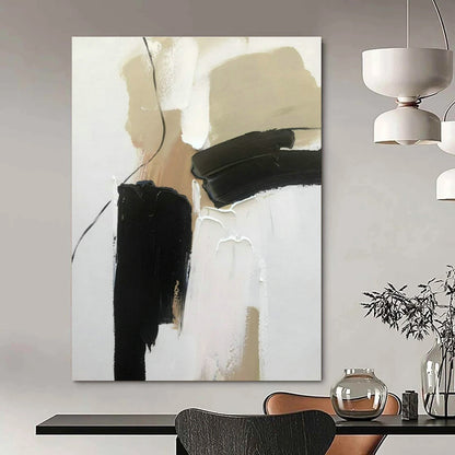 Black - Beige - White Abstract Art for Boutique Hotel Suite & Modern Home Library DLZ1685