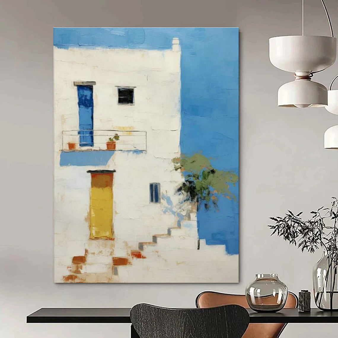 White House & Blue Wall Art for Coastal Home Living Rooms DLZ0114