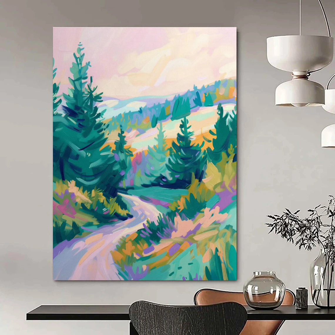 Mountain Forest Landscape Oil Painting for Ski Resort & Nature Lover’s Home DLZ0654