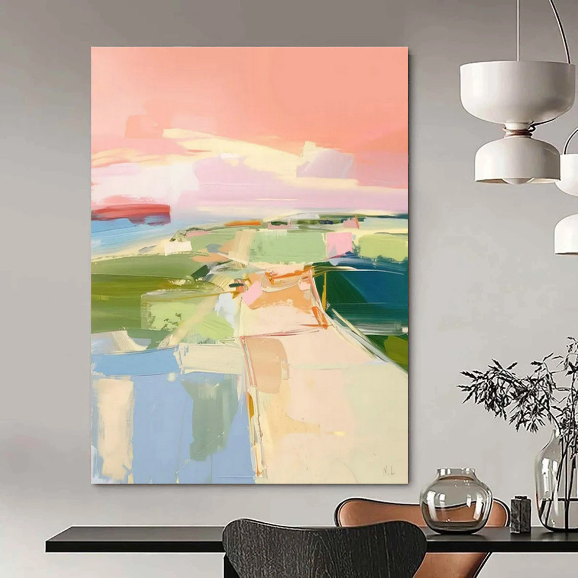 Pink - Hued Coastal Abstract for Romantic Rooftop Lounge & Feminine Home Office DLZ1577
