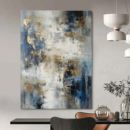 Blue - Gray - Gold Abstract Art for Modern Hotel Lobby & Luxury Home Office DLZ0853