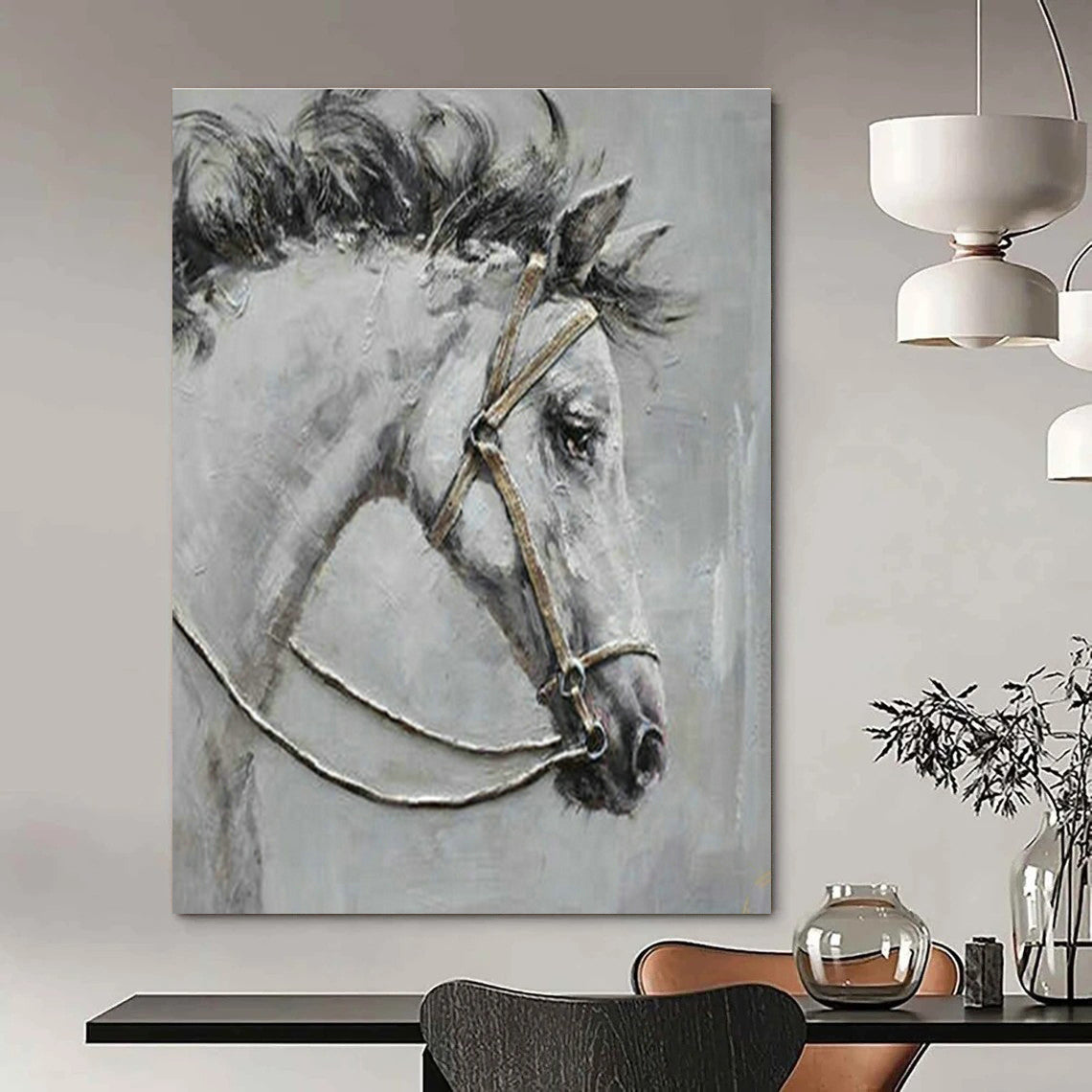Horse Portrait Art for Equestrian Club & Classic Home Study DLZ2034