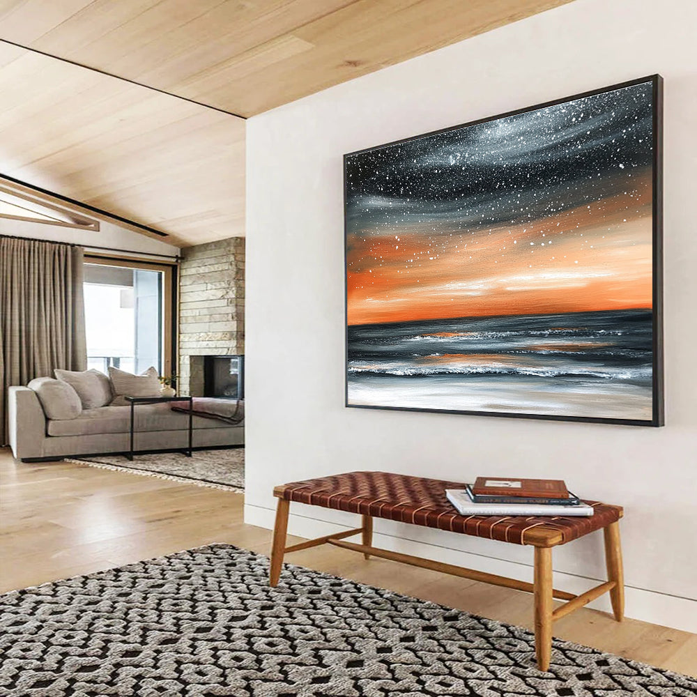 Starry Sea Sunset Art for Coastal Hotel Rooftop Bar & Celestial - Themed Home Theater SC130