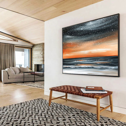 Starry Sea Sunset Art for Coastal Hotel Rooftop Bar & Celestial - Themed Home Theater SC130