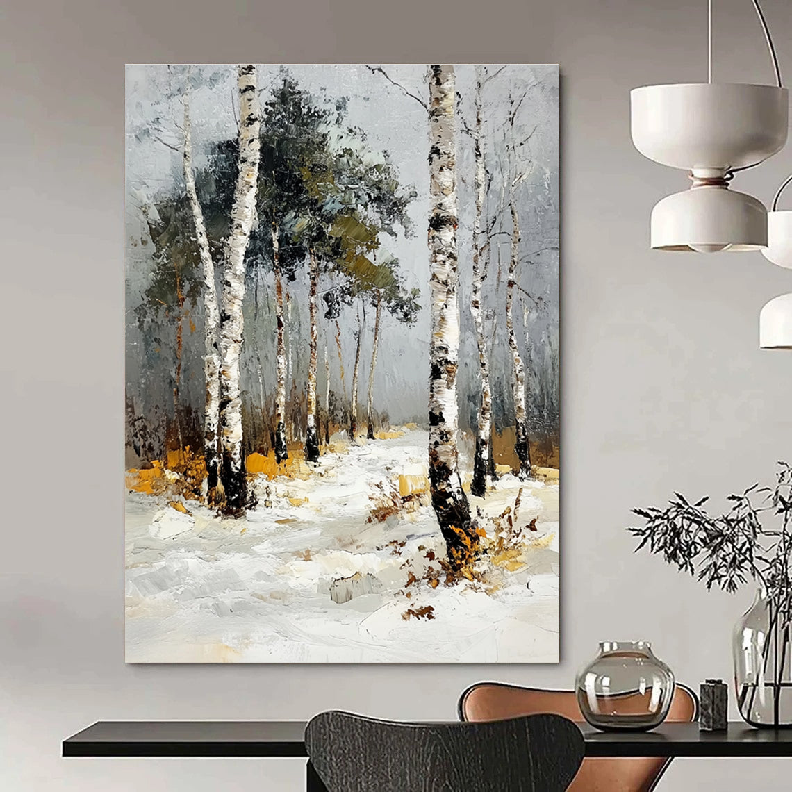 Snowy Birch Forest Path 2 Art for Ski Resort Lobby & Minimalist Home Library STSC1382