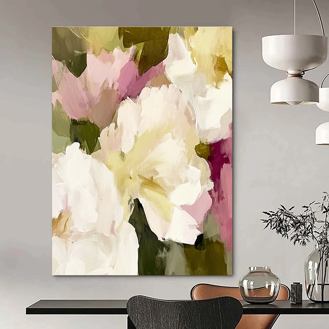 Delicate White - Pink Flower Art for Bridal Suite & Tea Room STSC055