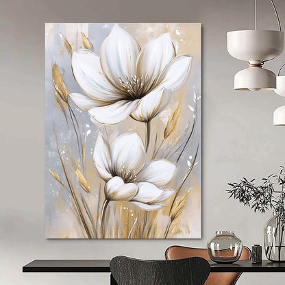 White and Gold Flowers Luxurious Floral Art for High - End Hotel Lobby & Glamorous Home Bedroom STSC1476
