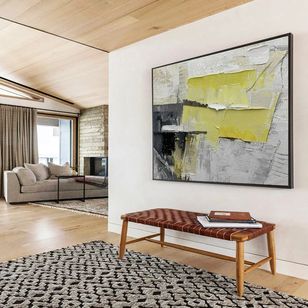 Yellow - Gray Collage Abstract Art for Industrial Loft DLZ2979