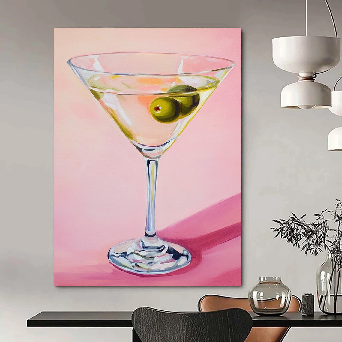 Martini Glass with Olives Art for Cocktail Bar & Sophisticated Dining Room STSC1383