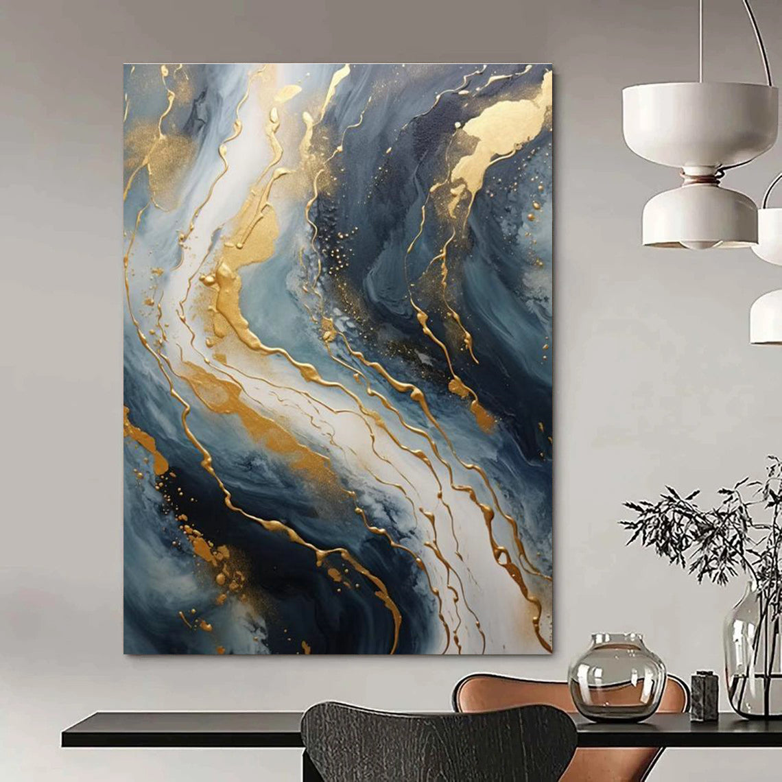 Gold - Streaked Abstract Art for Corporate Lobby & Art Deco Home DLZ2299