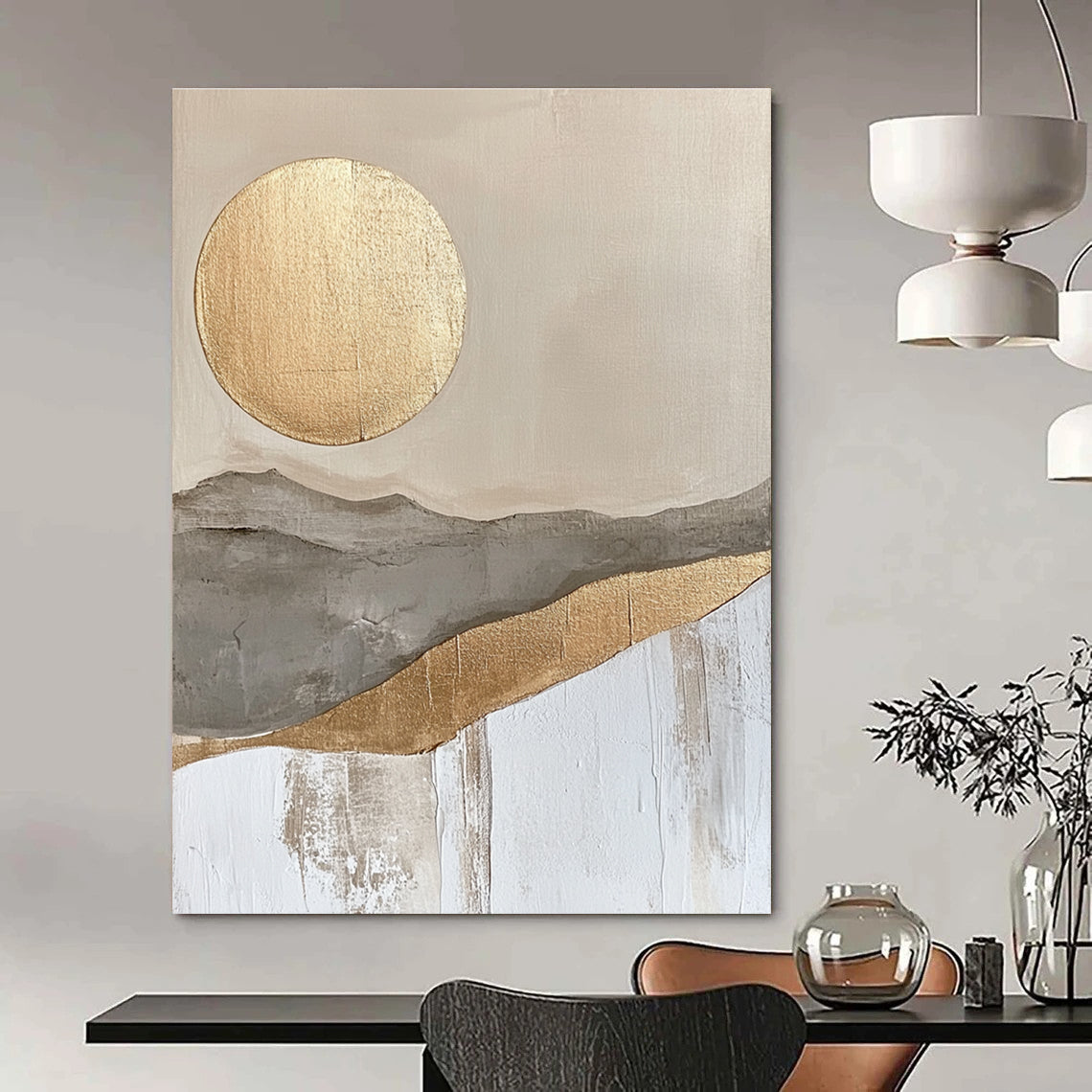 Golden Sun & Mountains Art for Boho - Chic Living Room & Wellness Retreat STSC126
