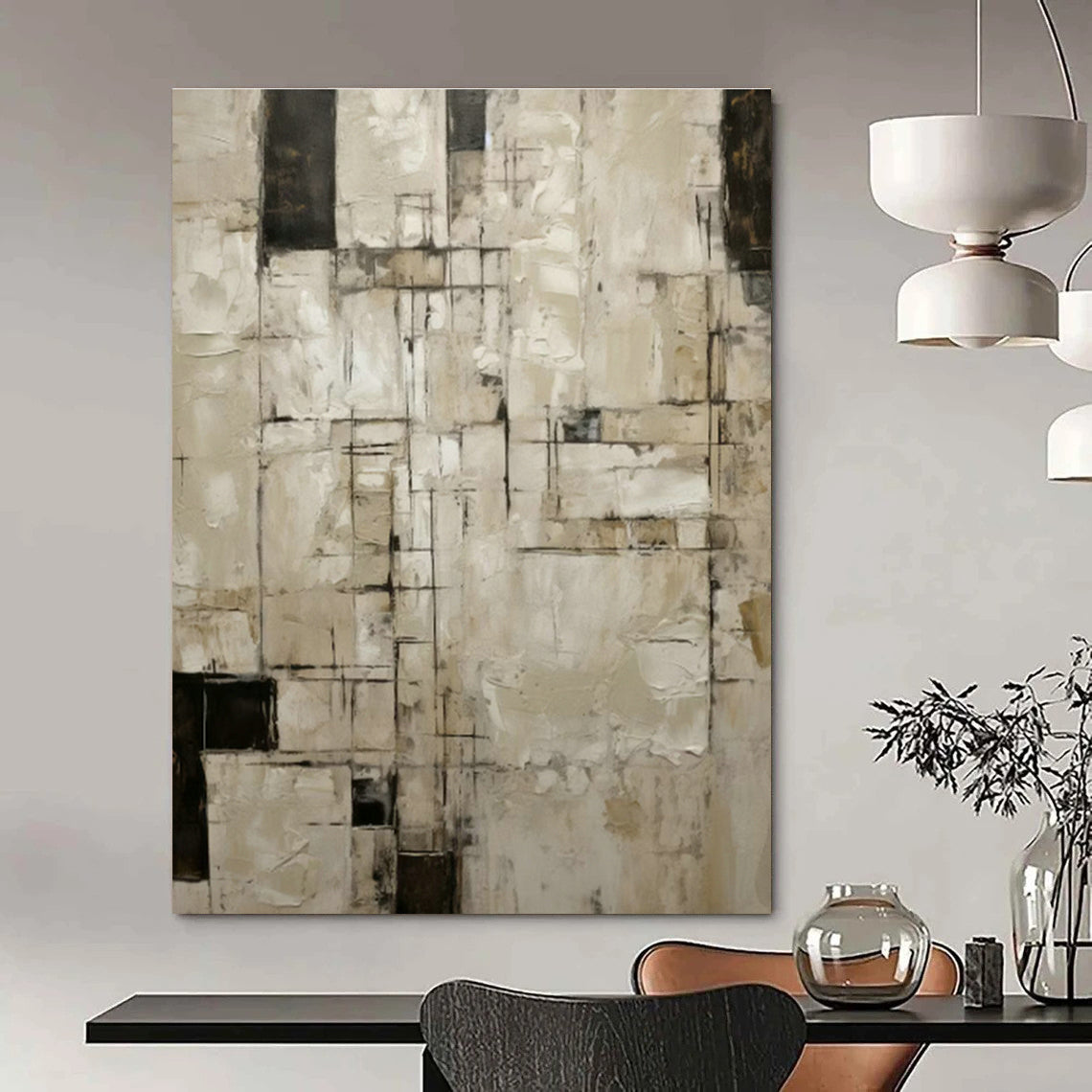 Vintage - Grey Geometric Abstract Art for Industrial Loft & Retro - Inspired Café DLZ1322