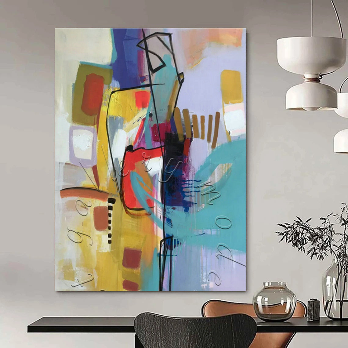 Colorful Geometric Abstract Art for Art Gallery Café & Modern Home Living Room DLZ1776