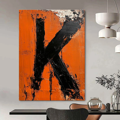 Orange and Black “K” Painting Art for Industrial - Style Bar & Personalized Home Office STSC1326