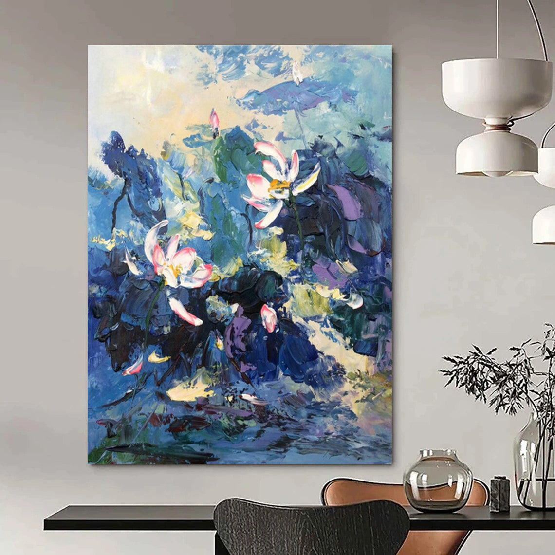 Lotus Flower Oil Painting for Zen Garden Home & Wellness Retreat DLZ1305
