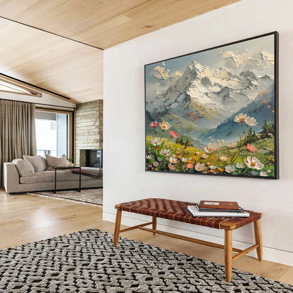 Snowy Mountain & Wildflower Field Art for Inspirational Home Office DLZ3058