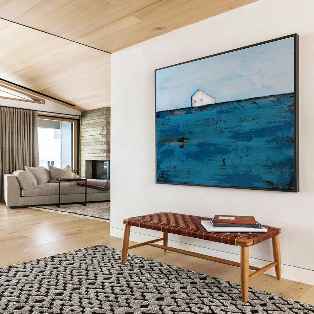 Lonely House in Sea Oil Painting for Coastal Home Entryway Corners DLZ2601