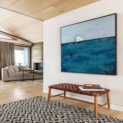 Lonely House in Sea Oil Painting for Coastal Home Entryway Corners DLZ2601
