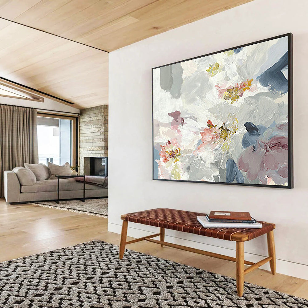 Delicate Pink - White Floral Abstract Art to Craft a Charming and Romantic Bedroom Escape DLZ2788