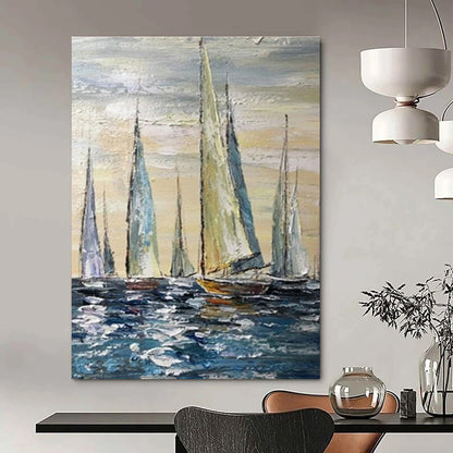 Sailing Boats Oil Painting for Nautical Yacht Club & Beach House Dining Room DLZ0852