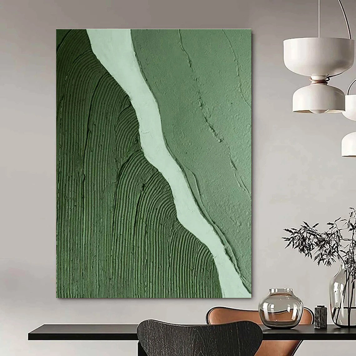 Green - White Textured River Art for Eco - Tourism Office & Waterfront Home Library DLZ1495