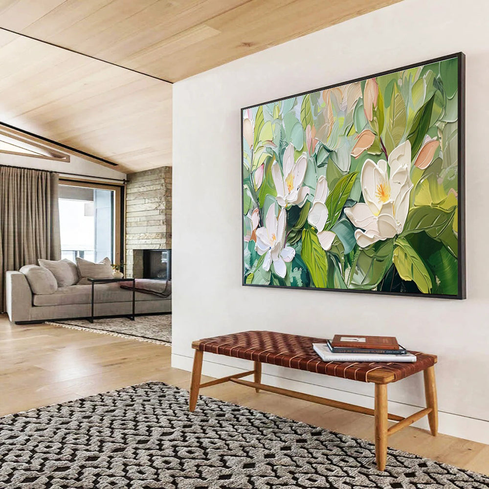 White Magnolia Relief Art for Elegant Spa Treatment Room Walls DLZ3220