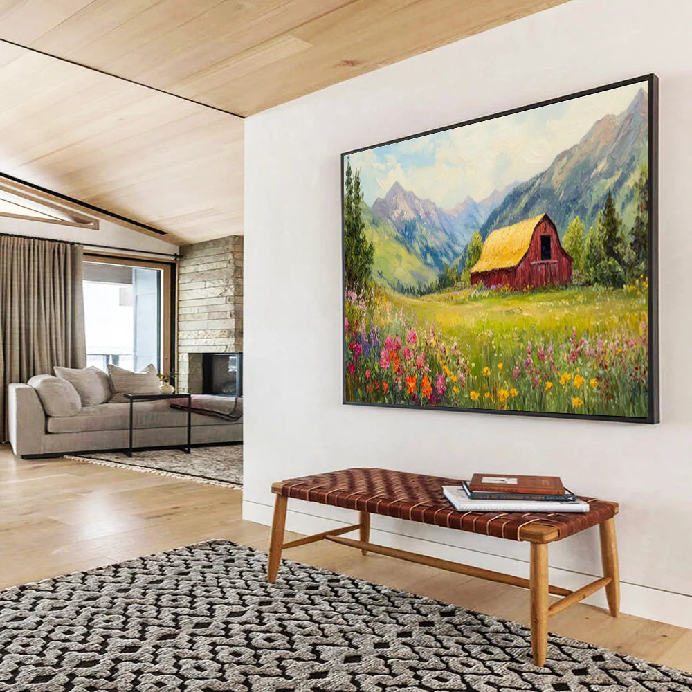 Countryside Barn & Flower Field Art for Rustic Farmhouse Kitchens DLZ3111