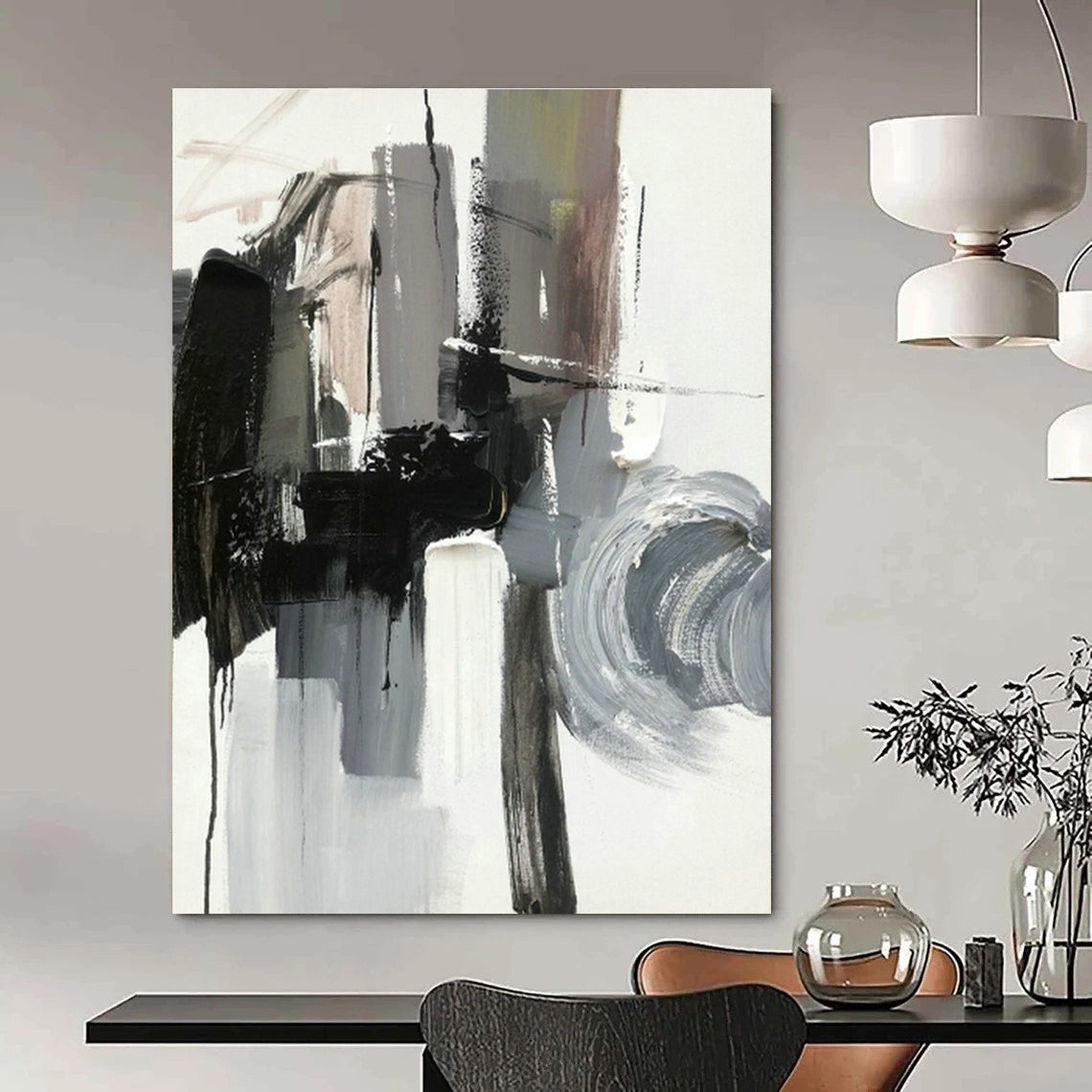 Black - Gray - White Abstract Art for Gallery - Style Home Office & Monochrome Art Gallery DLZ1278